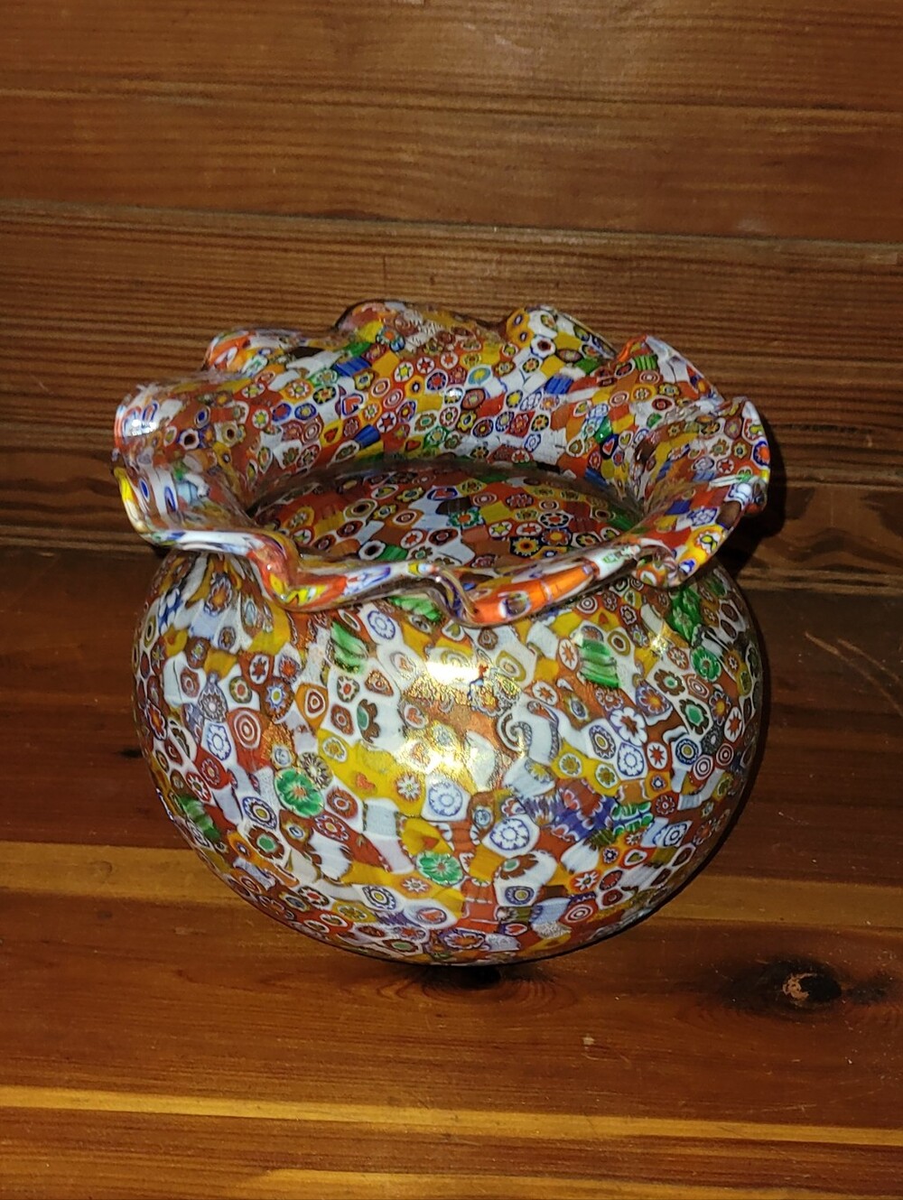 Vintage Murano art glass featuring a millefiori pattern